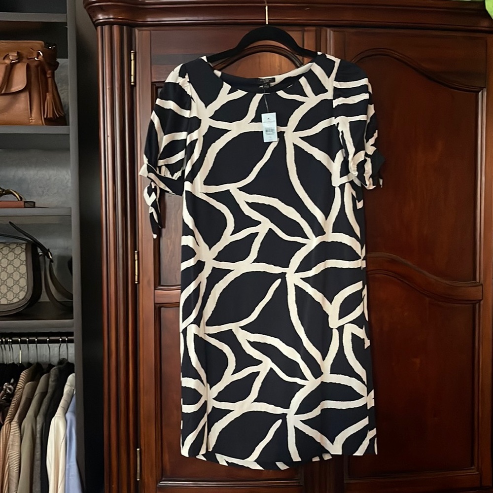 Ann Taylor Shift Dress navy and white